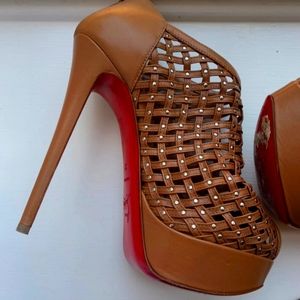AUTHENTIC -Christian Louboutin Brown Kasha Caged Peep Toe Platform Booties